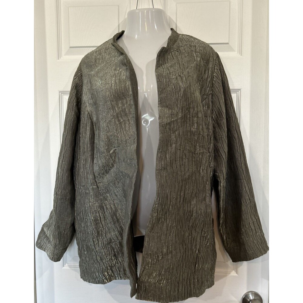 Avenue Soft Crinkle Open Front Dressy Cardigan Metallic Look Jacket Plus Size 1X